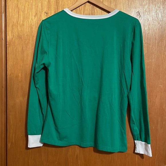 •CORA BEE•GREEN/WHITE STRIPED RUDOLPH MATCHING PAJAMA SET... MEDIUM (LIKE NEW) - Picture 7 of 10